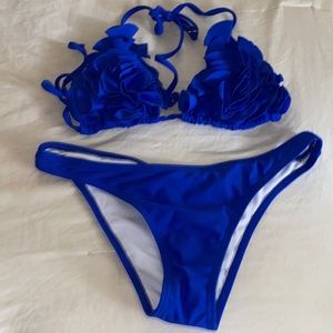 Two-piece royal blue floral bikini